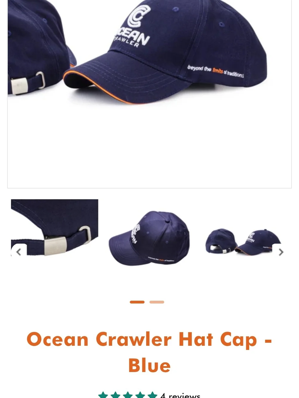New Ocean crawler Navy Baseball Cap Navy Hat with Orange Trim - Adjustable